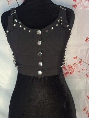 Tag Black Studded Crop Top with Silver Accents